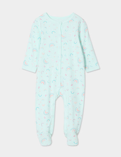 Dors-bien coton manches longues boutonné bleu clair bébé fille