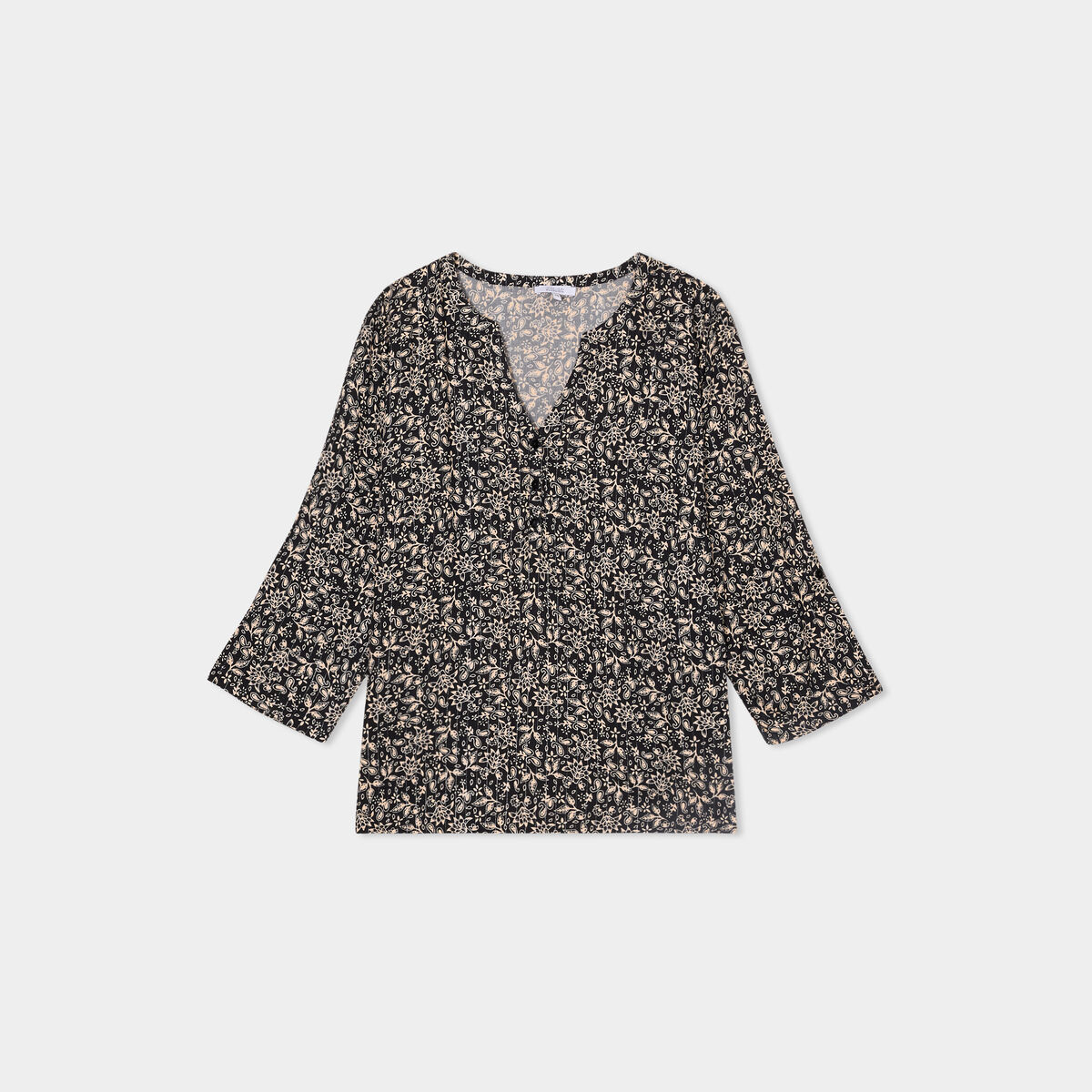 Blouse manches 3/4 retroussables noir femme grande taille