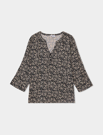 Blouse manches 3/4 retroussables noir femme grande taille