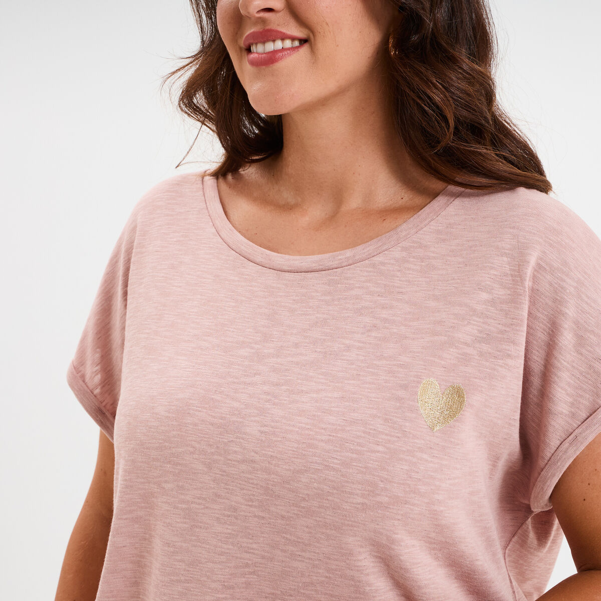 T-shirt manches courtes rose poudrée femme grande taille