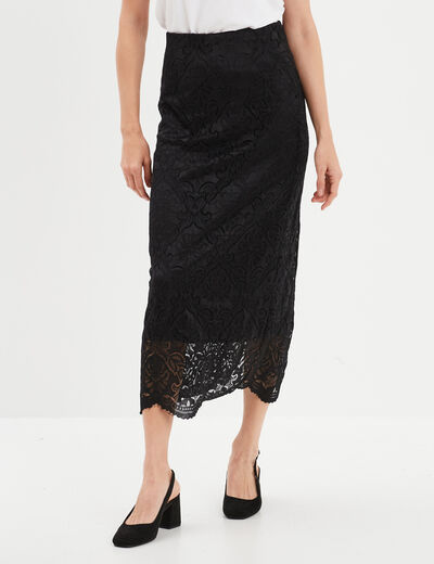 Jupe midi dentelle noir femme
