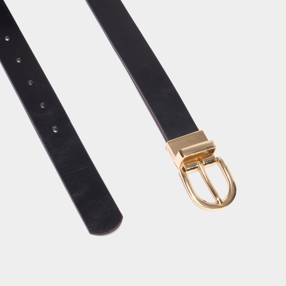 Ceinture r&eacute;versible &agrave; boucle ronde noir femme
