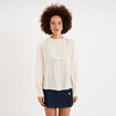Blouse manches longues galons et fronces ecru femme