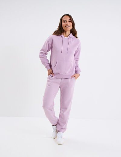 Pantalon jogging droit molleton violet clair femme