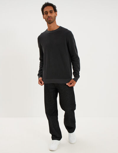 Pull col rond manches longues gris fonc&eacute; homme