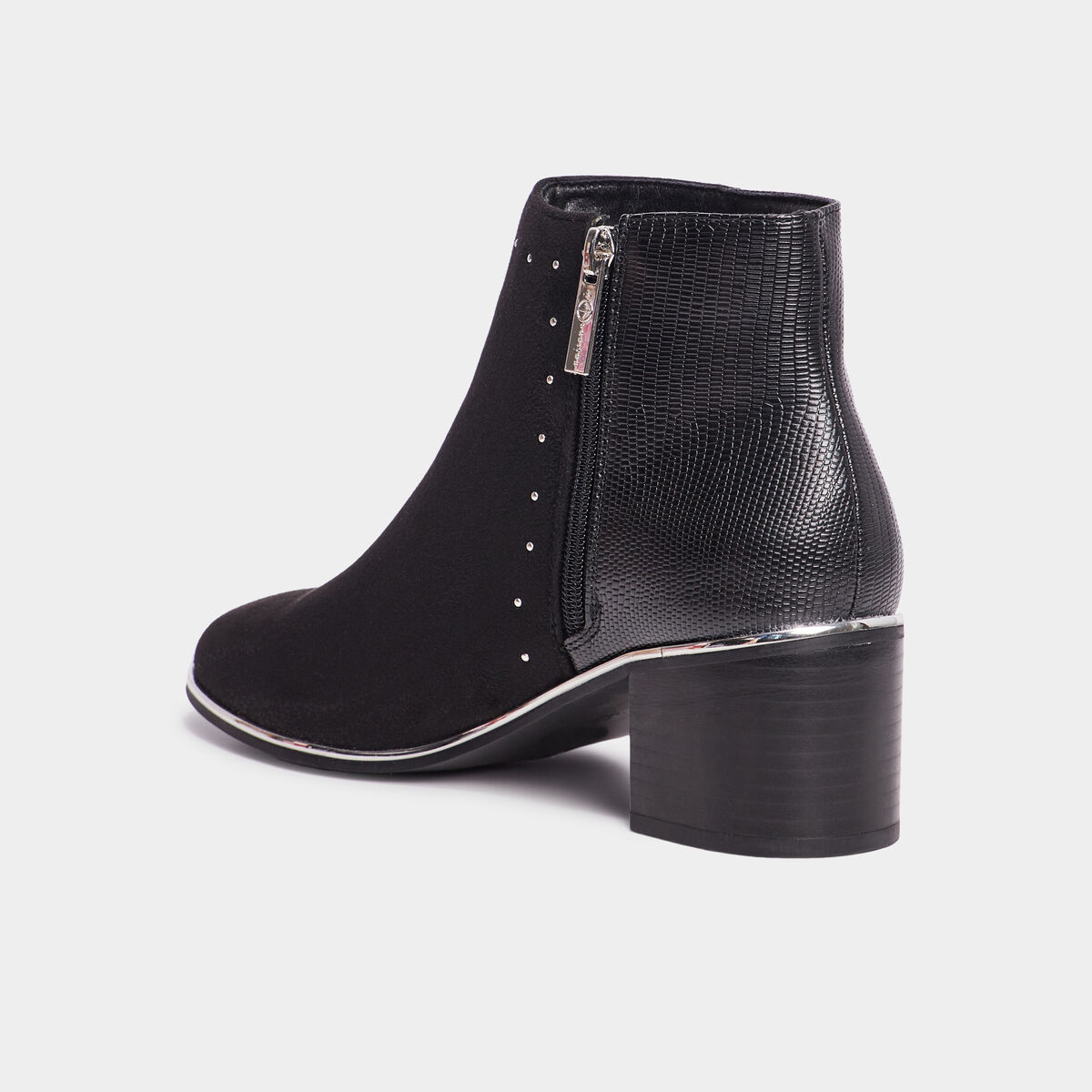 Bottines &agrave; talons bi-mati&egrave;res et clous noir femme