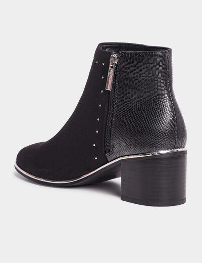 Bottines &agrave; talons bi-mati&egrave;res et clous noir femme