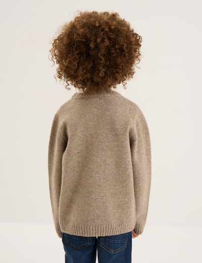 Pull manches longues col rond beige gar&ccedil;on