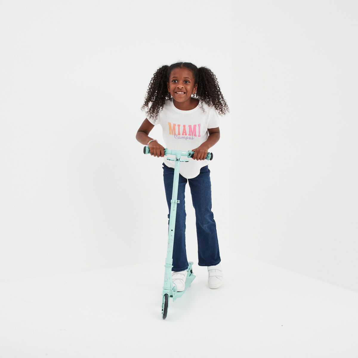 T-shirt col rond manches courtes coton ivoire fille