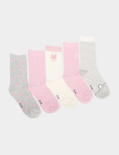 Lot 5 paires chaussettes rose clair fille
