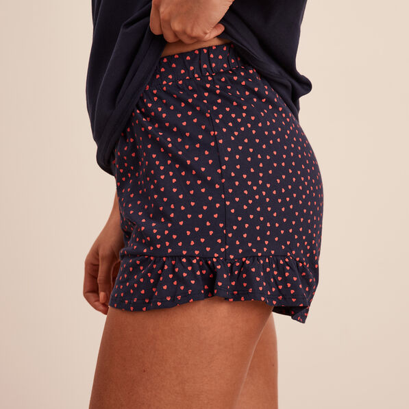 Ensemble pyjama short 2 pièces coton bleu marine femme