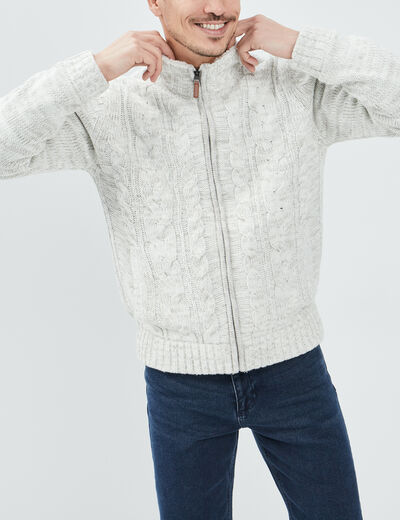 Gilet zippé avec torsades ivoire homme