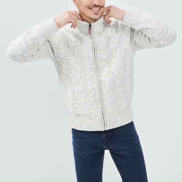 gilet zippe avec torsades ivoire homme Gilet zippé avec torsades ivoire homme