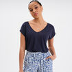 T-shirt manches courtes lin mélangé bleu foncé femme
