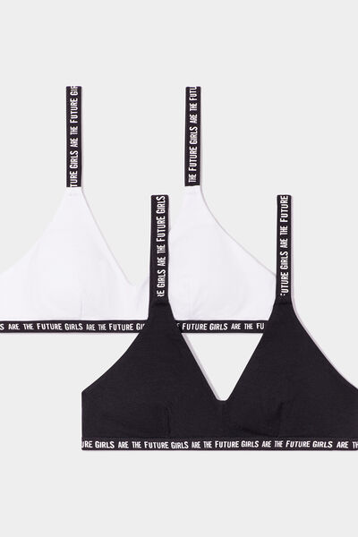 Lot 2 brassi&egrave;res forme triangle coton noir fille
