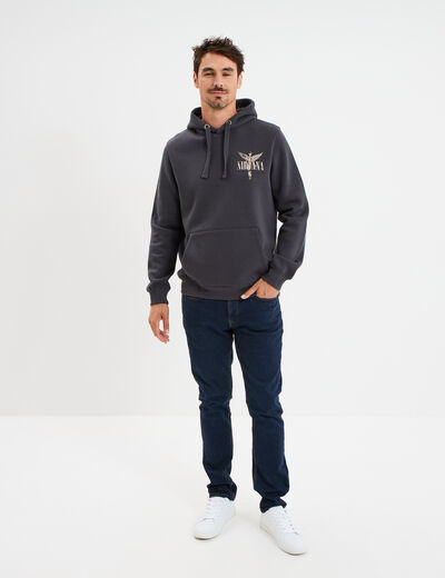 Sweat hoodie 1 poche Nirvana gris fonc&eacute; homme