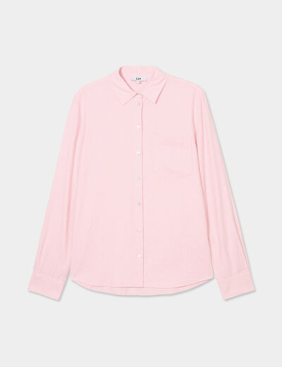 Chemise mélange lin manches longues rose clair femme