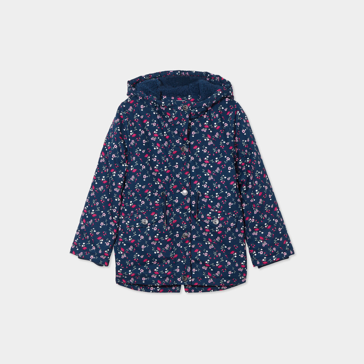 Parka droite à capuche bleu marine fille