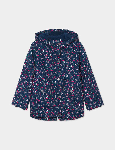 Parka droite à capuche bleu marine fille