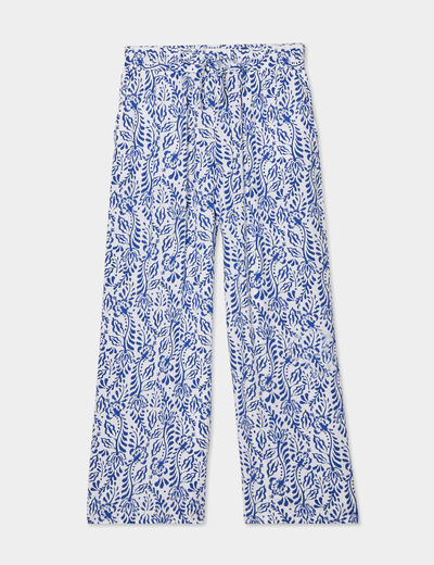 Pantalon fluide large taille élastiquée bleu marine femme