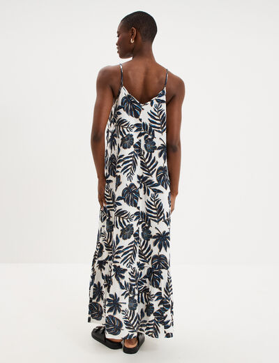 Robe longue &agrave; bretelles &eacute;vas&eacute;e coton ecru femme