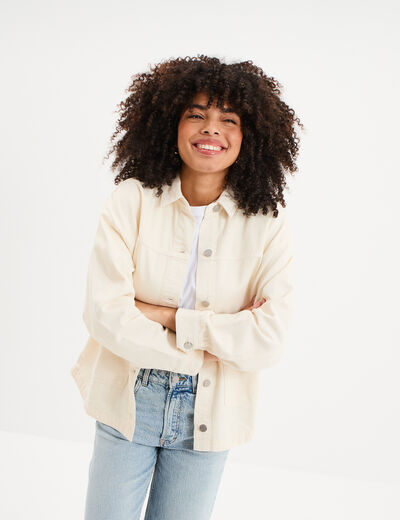 Veste surchemise oversize en jean coton creme femme