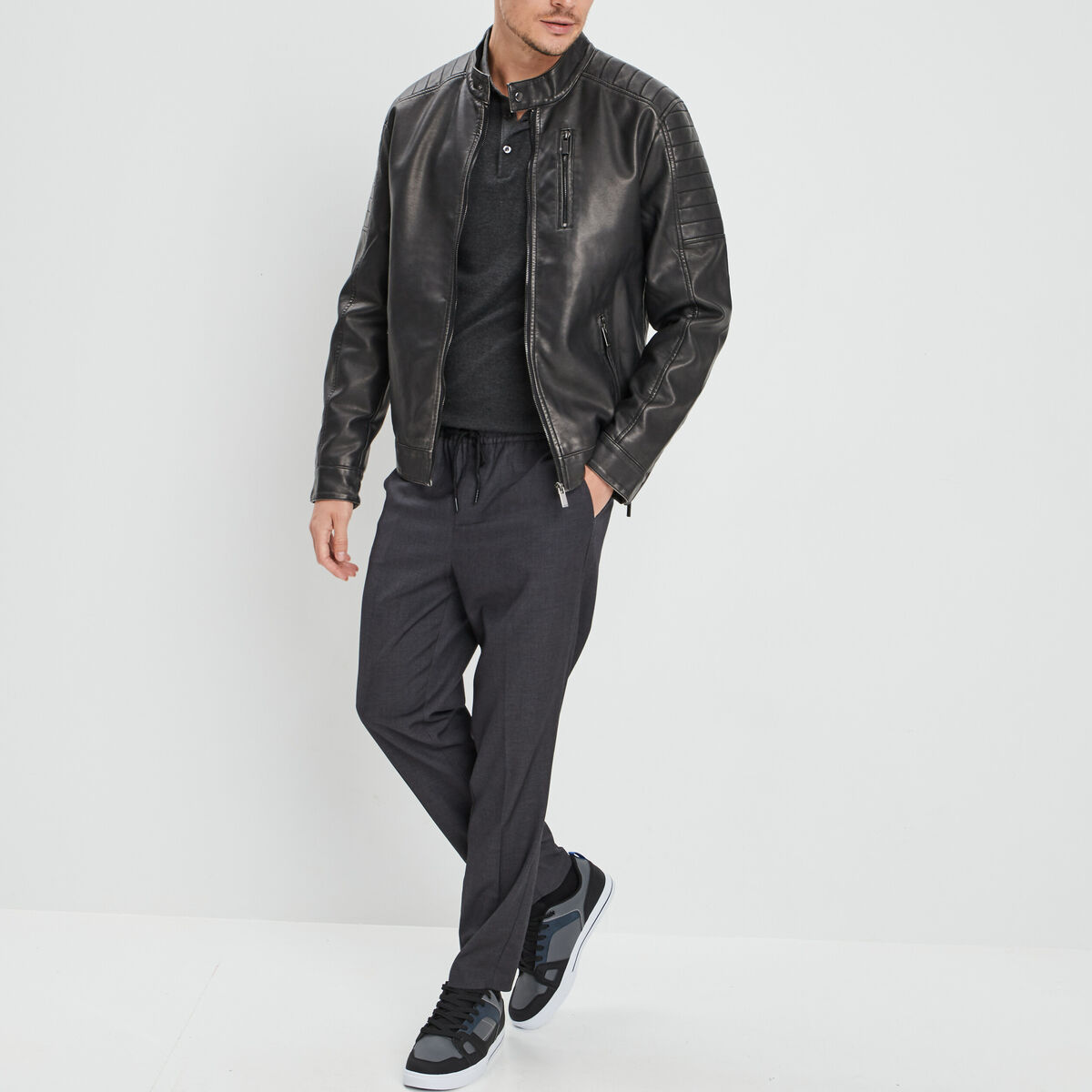 Pull avec col polo gris foncé homme