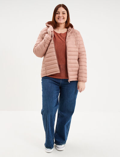 Doudoune d&eacute;perlante l&eacute;g&egrave;re &agrave; capuche vieux rose femme grande taille