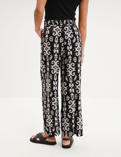 Pantalon fluide large taille &eacute;lastiqu&eacute;e noir femme