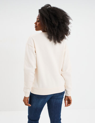 Sweat col rond manches longues blanc femme