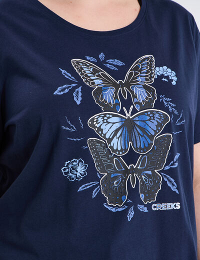 T-shirt manches courtes col rond coton bleu marine femme grande taille