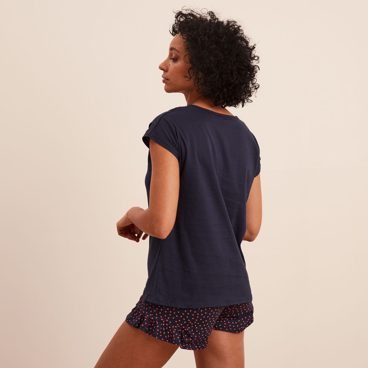 Ensemble pyjama short 2 pièces coton bleu marine femme
