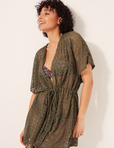 Robe de plage dentelle vert kaki femme