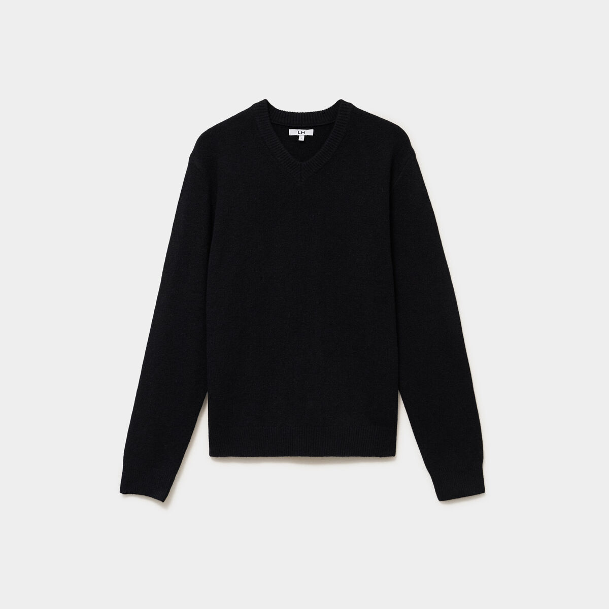 Pull droit col en V manches longues noir homme
