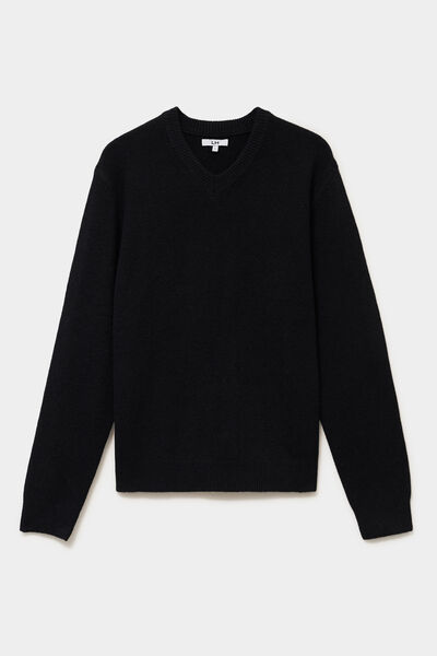 Pull droit col en V manches longues noir homme