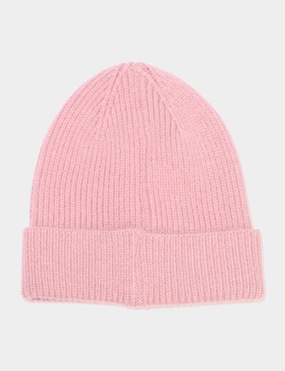 Bonnet &agrave; revers tricot&eacute; vieux rose fille