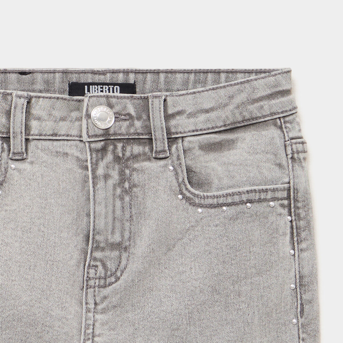 Jean flare 5 poches avec clous denim gris fille