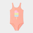 Maillot de bain 1 pièce à sequins orange corail fille