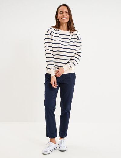 Sweat marini&egrave;re molleton manches longues ecru femme