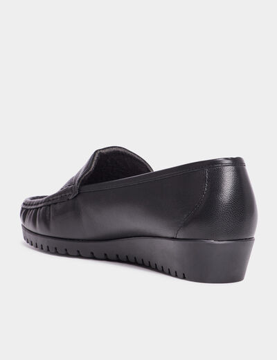 Mocassins en cuir compensés pied large noir femme