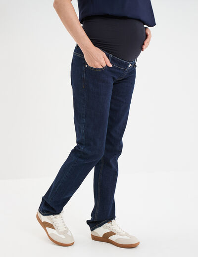 Jeans grossesse droit avec bandeau denim brut femme maternité