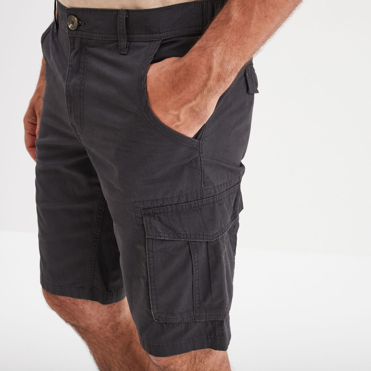Bermuda short cargo poches &agrave; rabat coton gris fonc&eacute; homme