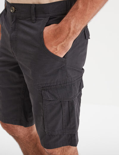 Bermuda short cargo poches &agrave; rabat coton gris fonc&eacute; homme