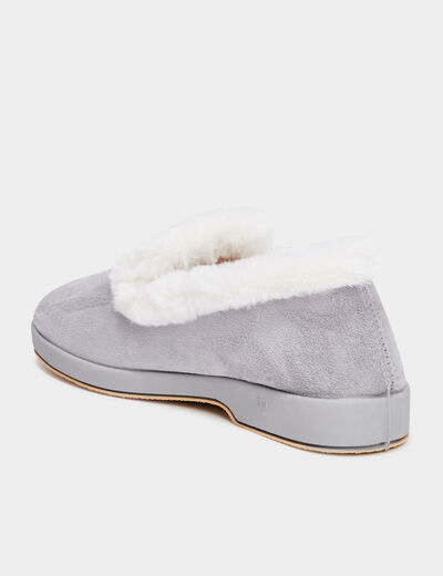 Chaussons avec col &agrave; fourrure gris femme