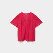 T-shirt broderie anglaise col tunisien rose cerise femme grande taille