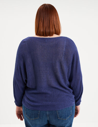 Pull manches longues col rond bleu marine femme grande taille