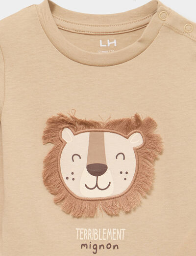 T-shirt manches longues coton marron clair b&eacute;b&eacute; gar&ccedil;on