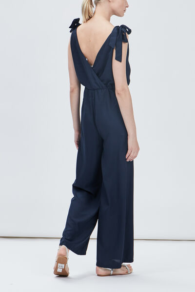 Combinaison pantalon droite bleu marine femme