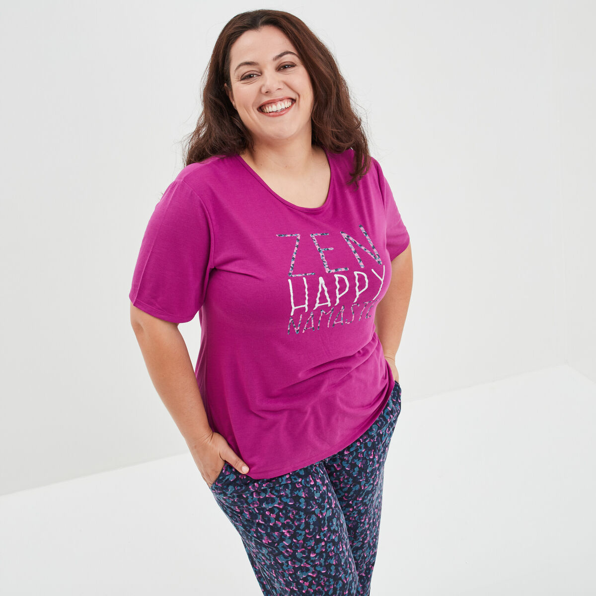 Ensemble pyjama pantalon 2 pièces bleu femme grande taille
