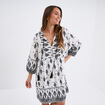 Robe trapèze col tunisien avec noeud ecru femme